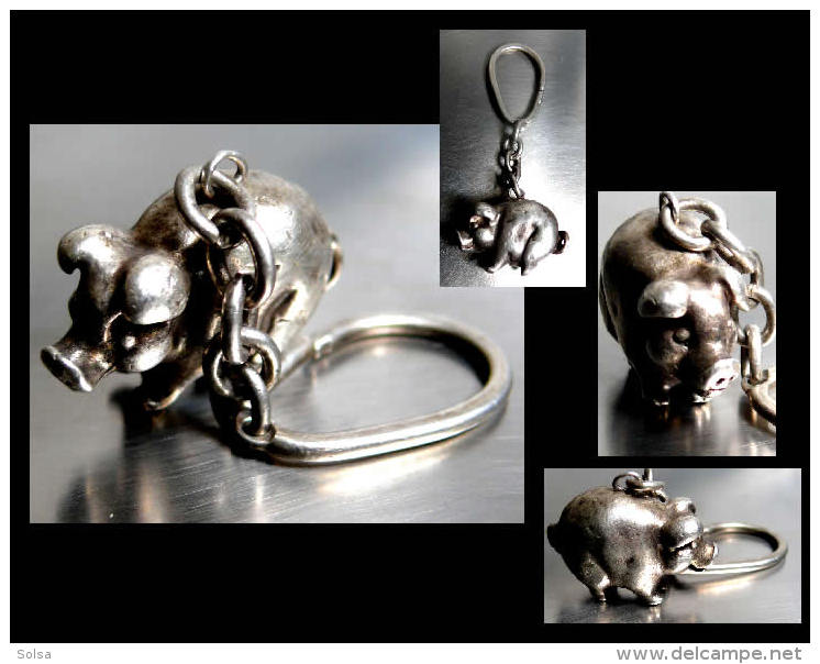 Ancien Porte-clefs Hongrois En Argent Massif/ Old Silver Keys-holder Featuring A Ping From Hungarian Empire - Pigs