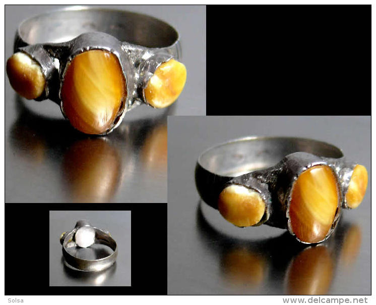 Vintage Bague En Ambre T56 - T57 / Vintage Hungarian Amber And Silver Ring - Ringe