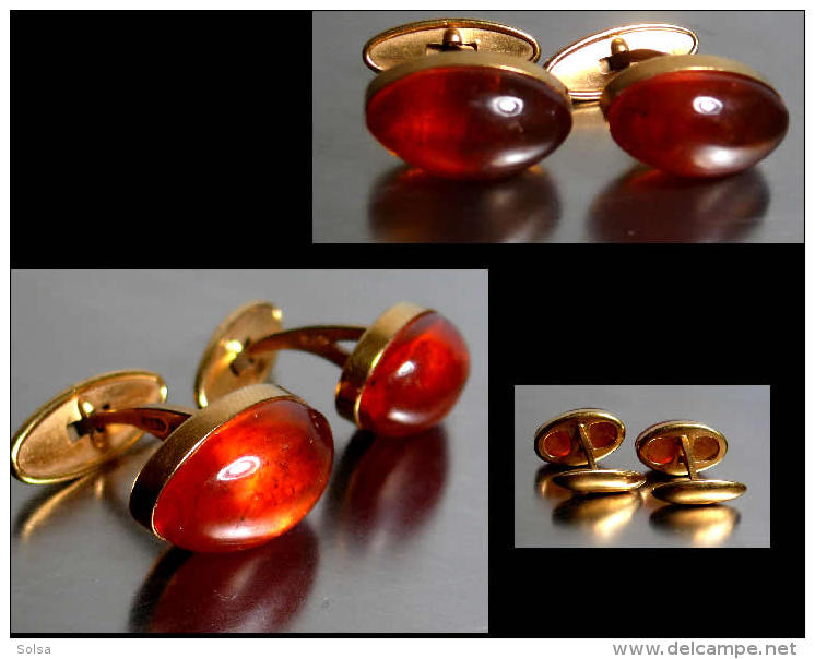 Paire D´anciens Boutons De Manchette Russes / Old  Amber Gold Platted Scuff Buttons From Russia - Ringe