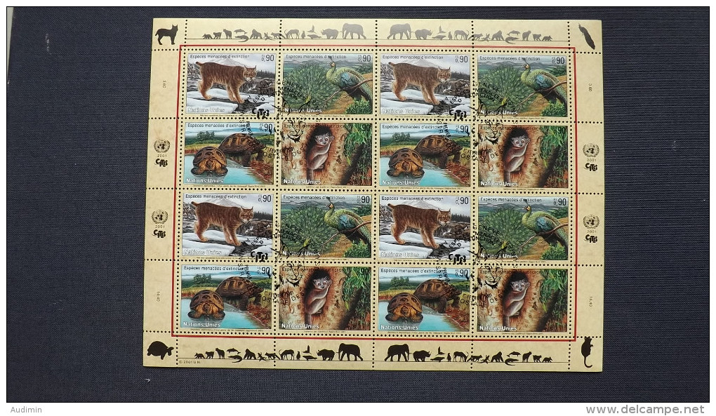 UNO-Genf 409/12 Oo/used KB/sheet, Gef. Arten: Kanadaluchs, Ährenträgerpfau, Galapagos-Riesenschildkröte, Wieselmaki - Blokken & Velletjes