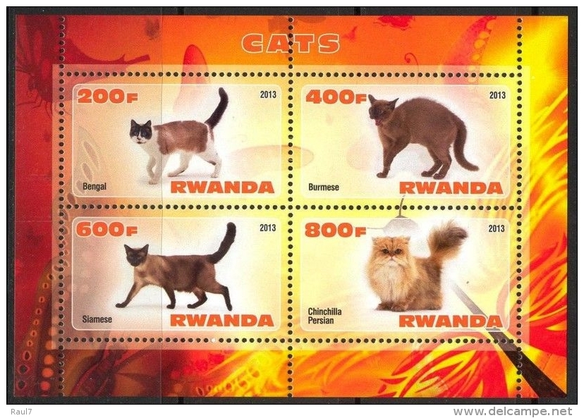 RWANDA 2013 - Félins, Chats - BF De 4Val Neuf // Mnh - Ongebruikt