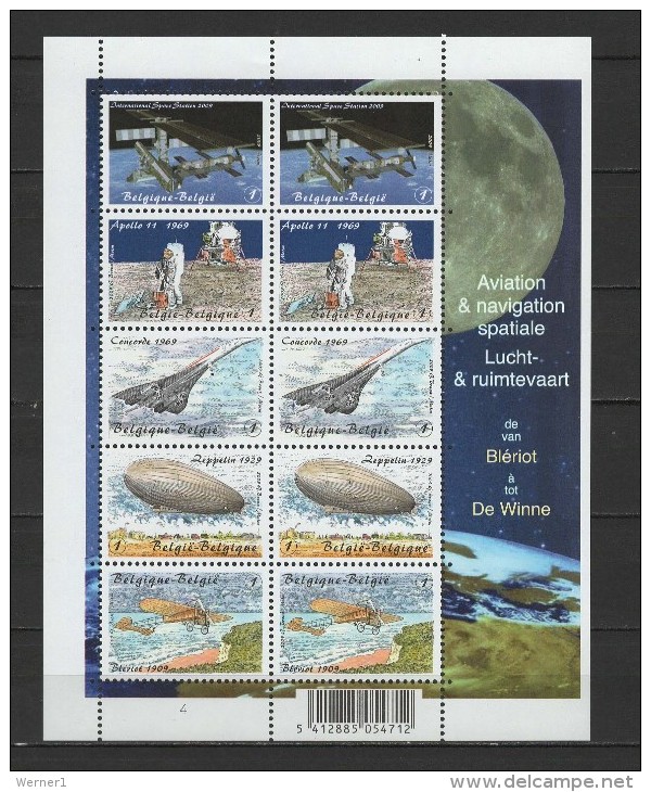 Belgium 2009 Zeppelin, Space, Concorde, Aviation Sheetlet MNH - Zeppeline