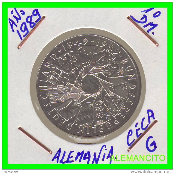 ALEMANIA  DBR.  MONEDA DE 10 DM CONMEMORATIVA  AÑO 1989- G - Conmemorativas