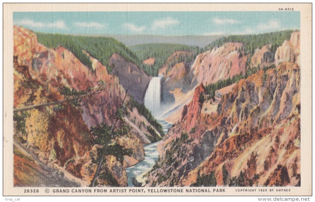 USA, Grand Canyon From Artist Point, Yellowstone National Park, Unused Linen Postcard [16564] - Yellowstone