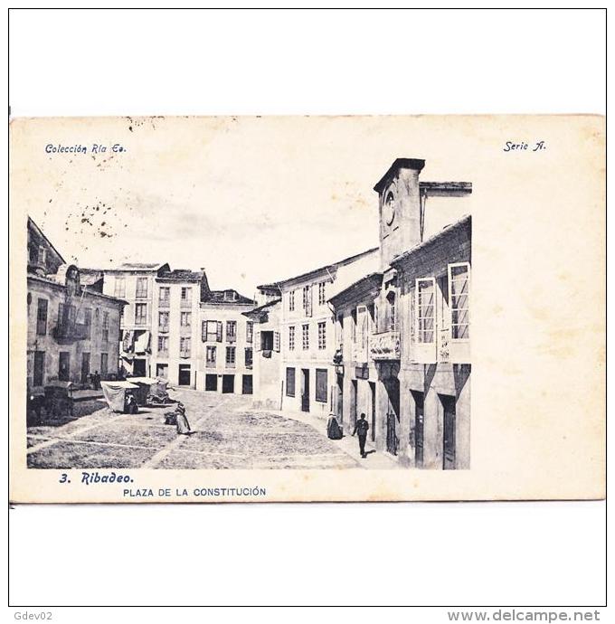 LGOTP8263Ba-LFTD3565.Tarjeta Postal De LUGO. Edificios.calles,casas Y PLAZA DE LA CONSTITUCION En  RIBADEO,Lugo - Lugo