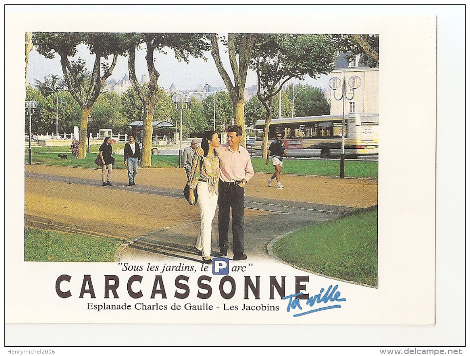 Aude - 11 - Carcassonne - Sous Les Jardins Le Parc Esplanade Charles De Gaulle Couple Bus - Carcassonne