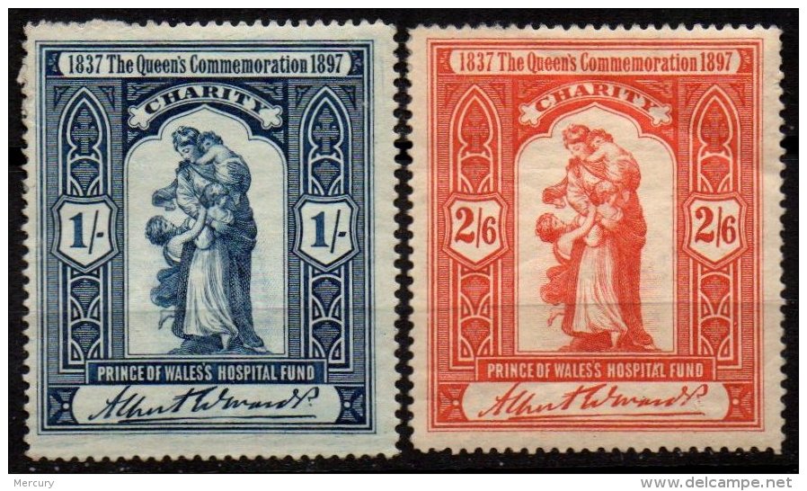 Jubilé De Diamant De La Reine Victoria En 1897 - 2 Timbres Hôpital Prince De Galles - Cinderellas