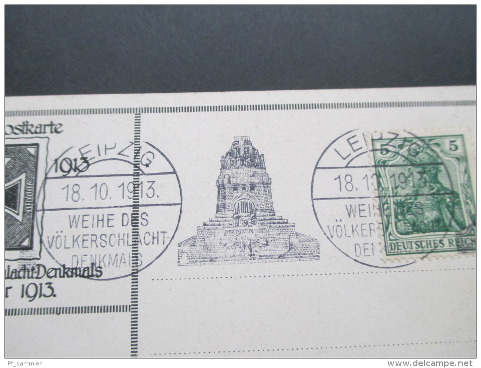 AK Deutsches Reich 1913 Völkerschlacht Denkmal Leipzig. Sonderstempel Weihe Des Völkerschlacht Denkmals - Denkmäler