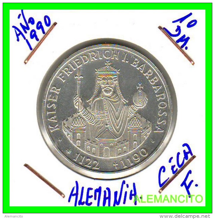 ALEMANIA  DBR.  MONEDA DE 10 DM CONMEMORATIVA  AÑO 1990- F - Conmemorativas