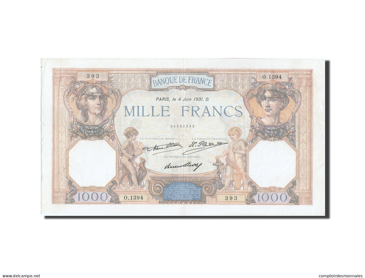 Billet, France, 1000 Francs, 1 000 F 1927-1940 ''Cérès Et Mercure'', 1931 - 1 000 F 1927-1940 ''Cérès Et Mercure''