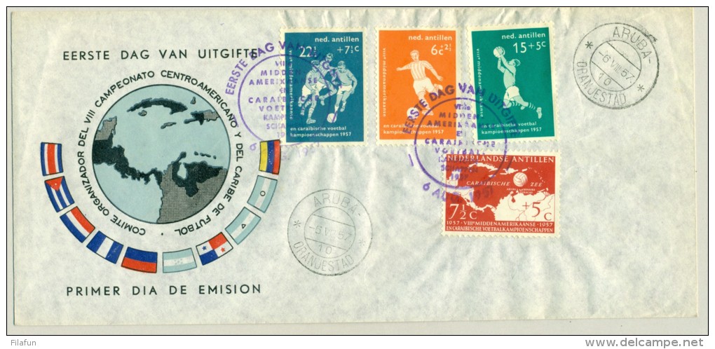 Nederlandse Antillen - 1957 - E3 - FDC Voetbal Kampioenschappen - Curaçao, Nederlandse Antillen, Aruba