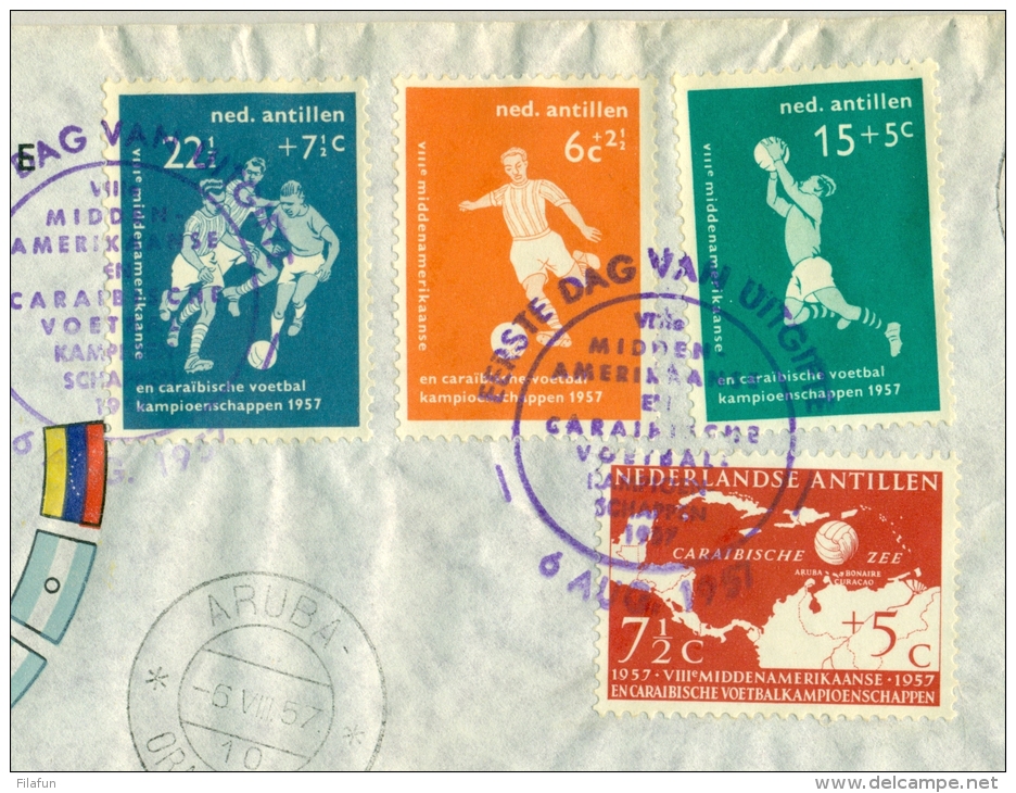 Nederlandse Antillen - 1957 - E3 - FDC Voetbal Kampioenschappen - Curaçao, Nederlandse Antillen, Aruba