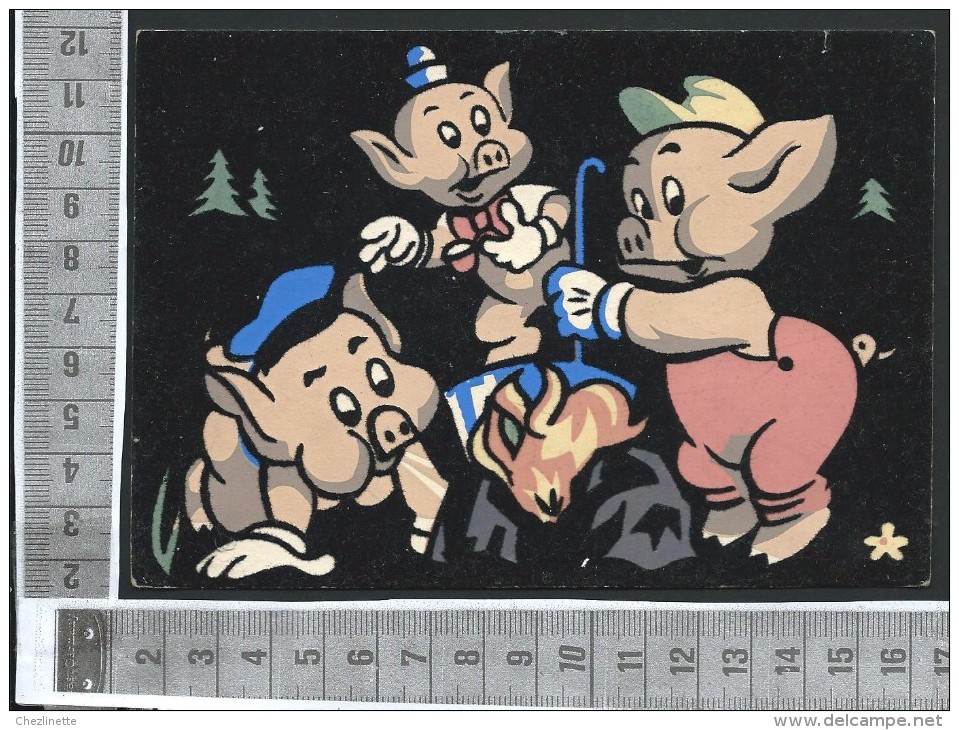 CARTE FLOQUEE / LES TROIS PETITS COCHONS  / WALT-DISNEY 1960 - Autres & Non Classés