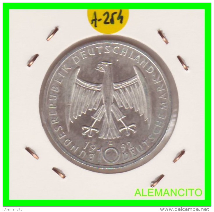ALEMANIA  - BRD  - MONEDA DE 10 DM  PLATA  S/C  AÑO 1992-G - Conmemorativas