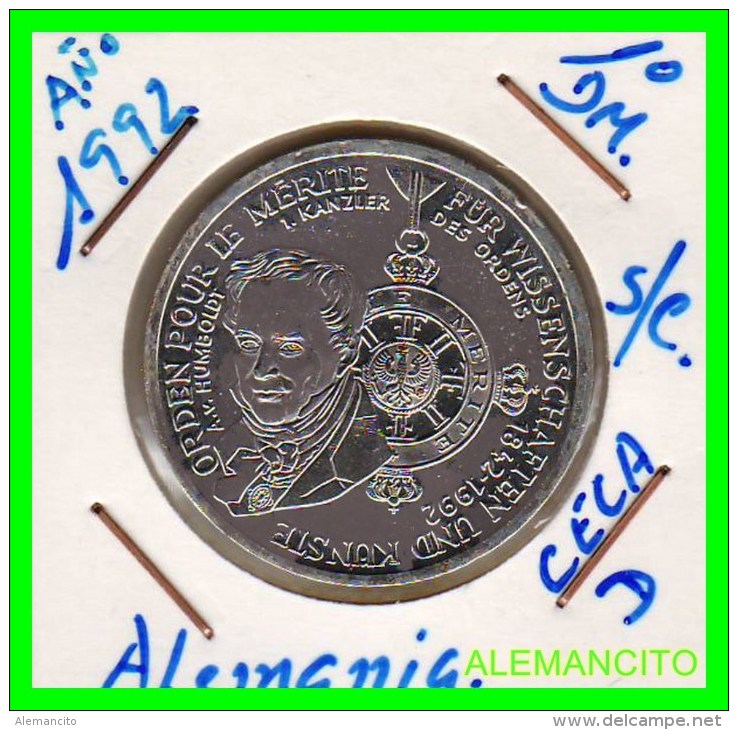 ALEMANIA  - BRD  - MONEDA DE 10 DM  PLATA  S/C  AÑO 1992-D - Conmemorativas