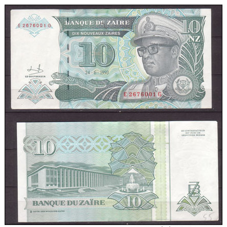 Zaire , 10 Nouveau Zaires , 1993 , P-55 , UNC - Zaire