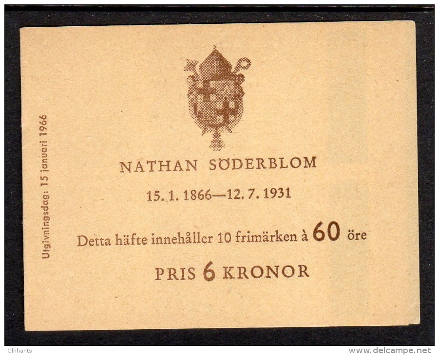 SWEDEN - 1966 NATHAN SODERBLOM BIRTH CENTENARY Kr 6 BOOKLET SG SB186 FINE MNH ** - 1951-80