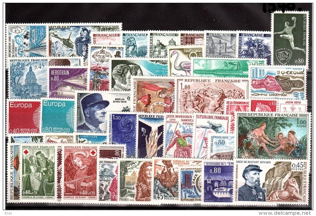 FRANCE - 1970 - Année Complète - Timbres N° 1621 à 1662 - Neufs ** - 1970-1979