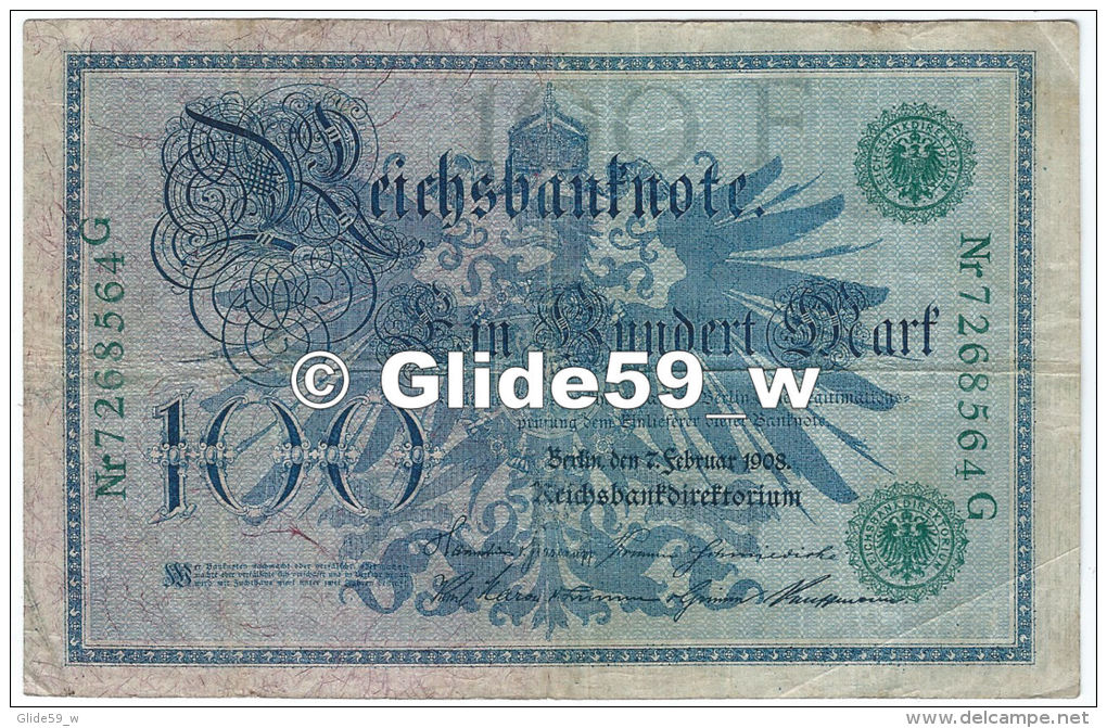 Reichbanknote - Ein Hundert Mark - N° 7268564 G - 7 Februar 1908 - 100 Mark