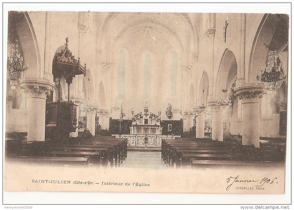 Cote D'or - 21 - Saint St Julien Intérieur De L'église 1906 - Andere & Zonder Classificatie