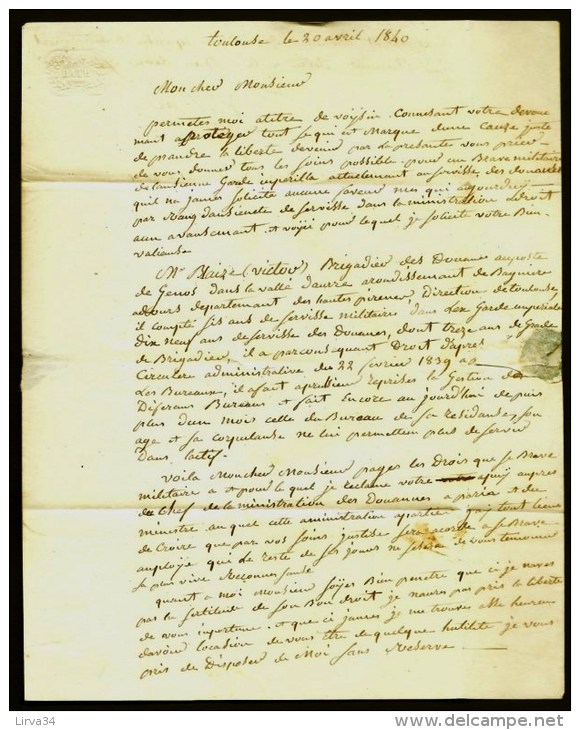 LETTRE PRÉCURSEUR TOULOUSE - TAMPON ROUGE TYPE 13 AVEC PP ROUGE-  ANNÉE 1840 - 3 SCANS - 1801-1848: Précurseurs XIX