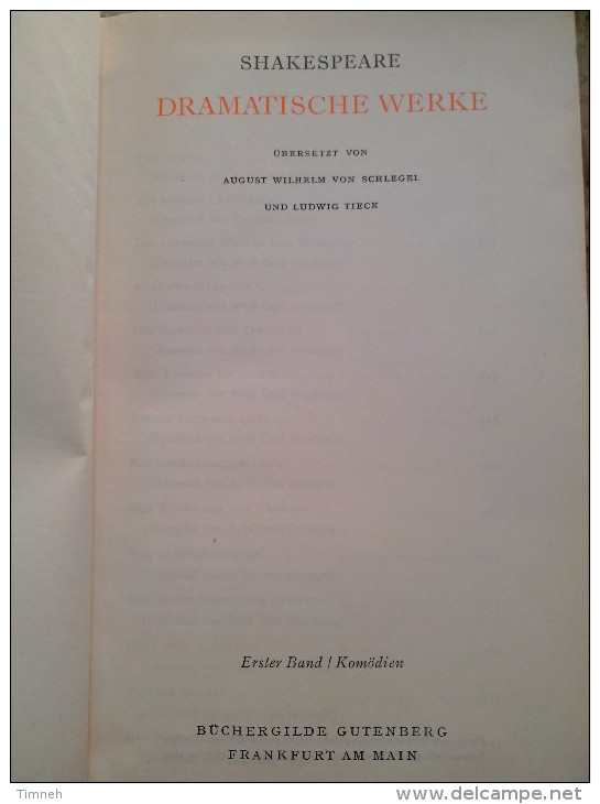 Ersten Band Shakespeare Dramatische Werke Komödien Büchergilde Gutenberg Frankfurt Am Main - Livres Scolaires