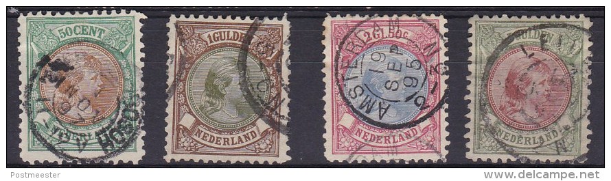 Nederland 1893 - Prinses Wilhelmina 'Hangend Haar - NVPH 45 - 48, Y&T 44 & 46/48 - Gebruikt