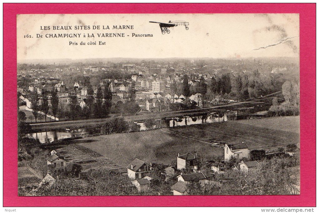 94 VAL-de-MARNE De CHAMPIGNY à LA VARENNE, Panorama, Animée, Avion, 1913, (F. Fleury &amp; Cie, Paris) - Champagne - Ardenne