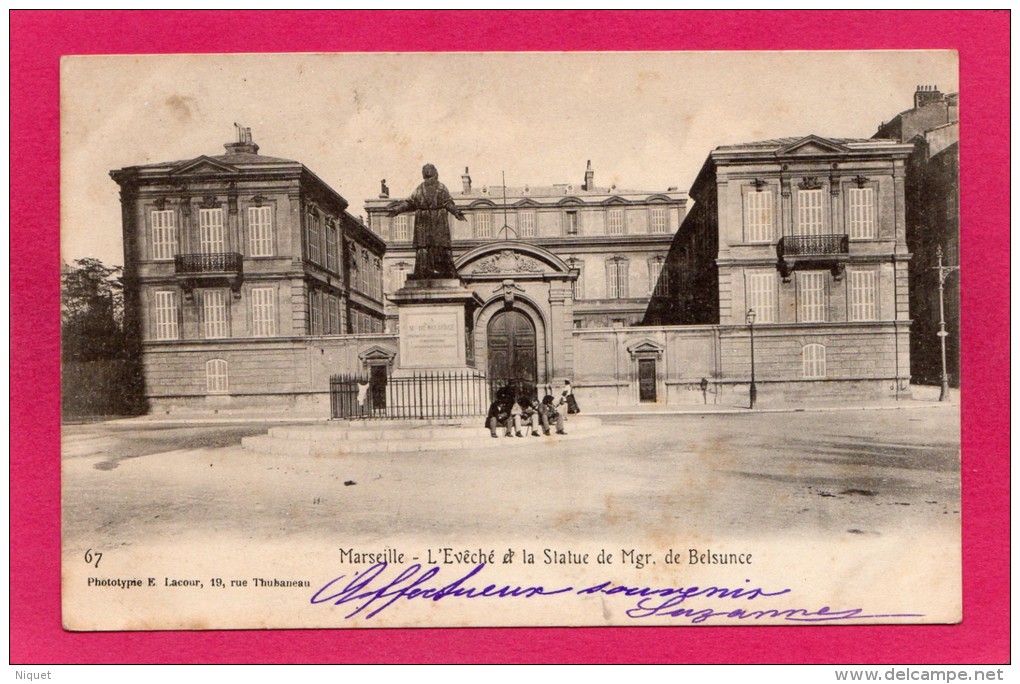 13 BOUCHES-du-RHONE MARSEILLE, L'Evêché Et La Statue De Mgr De Belsunce, Animée, 1904, (E. Lacour) - Monuments