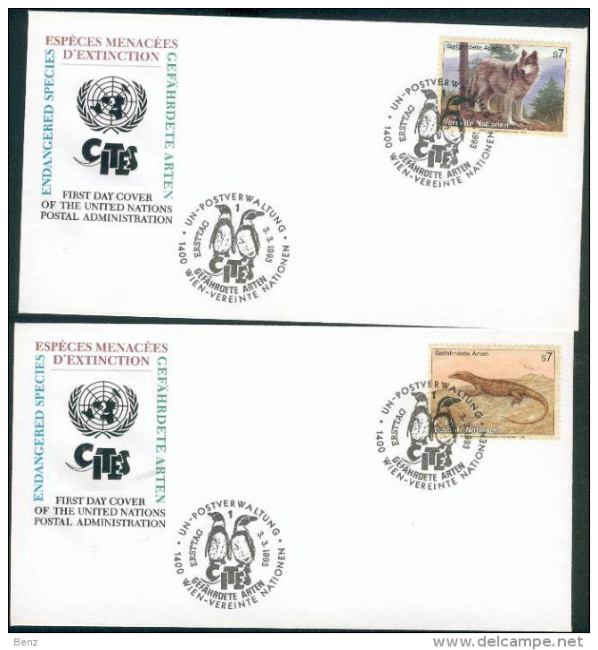 NATIONS UNIES UNITED NATIONS 4 FDC THEME MANCHOTS ET ANIMAUX MENACES EXTINCTION 1993 TB - Faune Antarctique