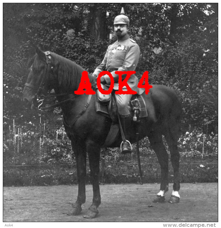 Offizier Zu Pferd Pickelhaube Degen Ordensspange Feldgrau Eisernes Kreuz Uniform 1914 1915 1916 1917 1918 - Weltkrieg 1914-18