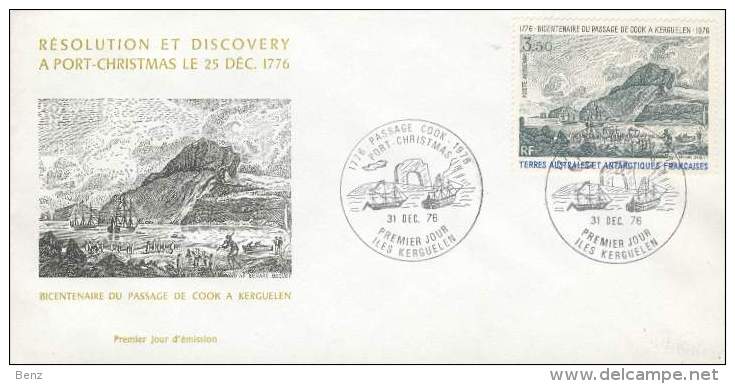 TAAF FDC BICENTENAIRE COOK KERGUELEN 1976 YVERT PA 47  TB - FDC