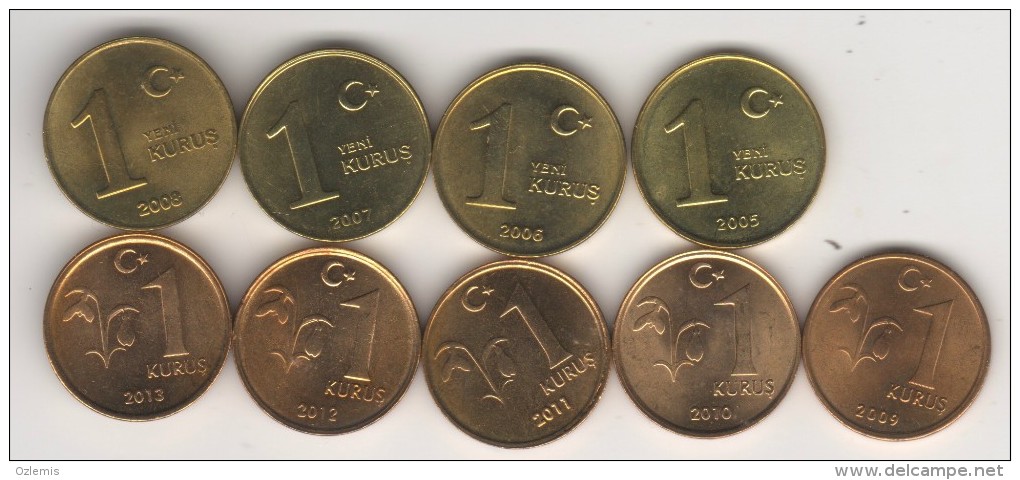 TURQUIE,TURKEY,TURKEI,2005-06-07-08-09-10-11-12-2013 1 KURUS COPPER  UNC   !!!!!! - Turkey