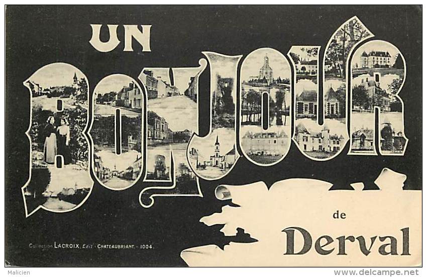 - Loire Atlantique - Ref- B522 - Derval - Un Bonjour  Carte Souvenir Multi Vues Dns Lettres - Carte Bon Etat - - Derval