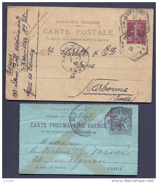 LOT 4  ENTIERS PONSTAUX DONT CARTE PNEUMATIQUE FERMÉE- DE 1902 -  1903-09-25- 4 SCANS - Lots Et Collections : Entiers Et PAP