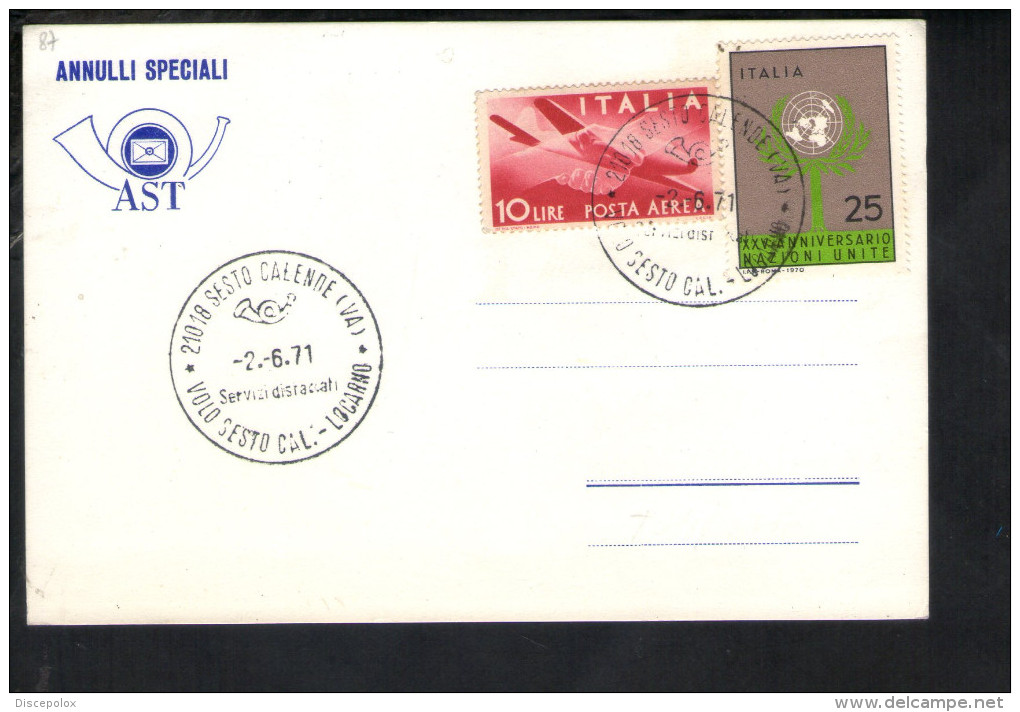 P4734 Storia Postale, ANNULLI SPECIALI AST  - Comune Di SESTO CALENDE 1971 ( Varese )+ Bollo Filatelici Aerea NICE STAMP - 1971-80: Storia Postale