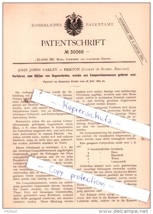 Original Patent  - John James Varley In Merton , County Of Surrey, England , 1884 , !!! - Surrey