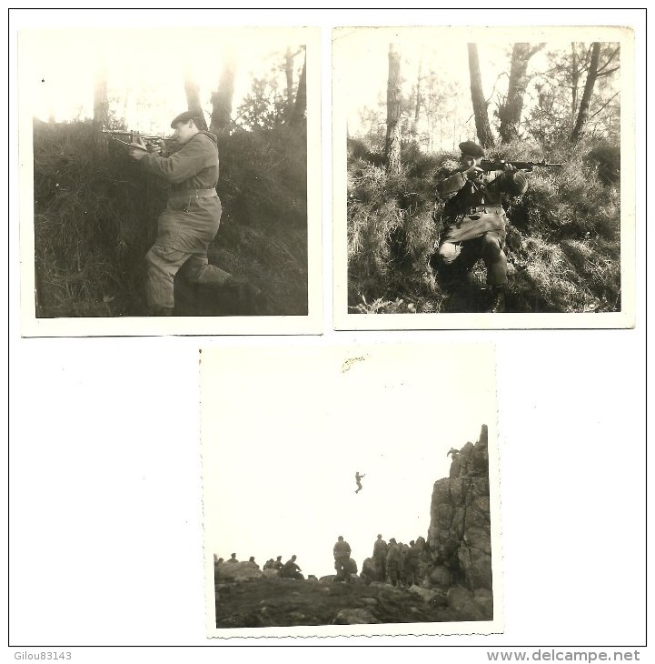 Militaires, Armes, Parcour Du Combatant, Lot De 3 Photos    (bon Etat)  Dim: 8 X 8. - Guerre, Militaire