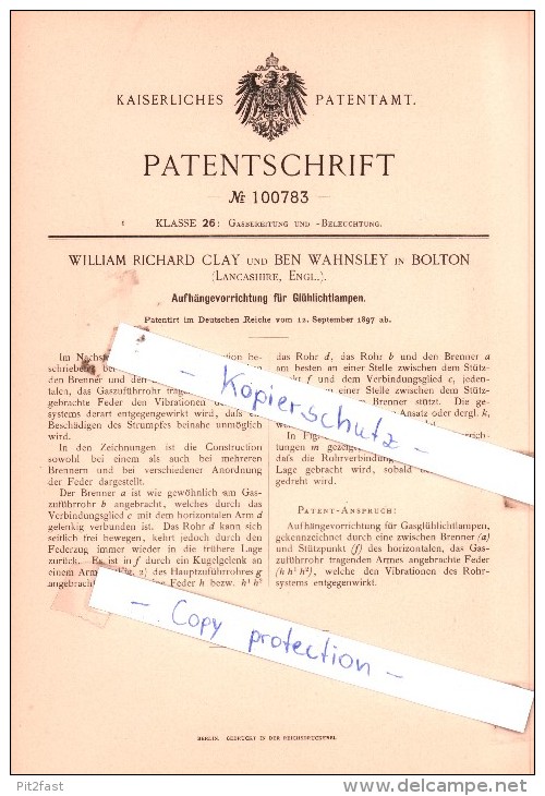 Original Patent  - William Richard Clay Und Ben Wahnsley In Bolton , Lancashire, Engl. , 1897 , !!! - Altri & Non Classificati