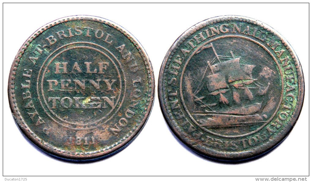 Half Penny Token 1811. Payable At Bristol And London. Cuivre - Sonstige & Ohne Zuordnung