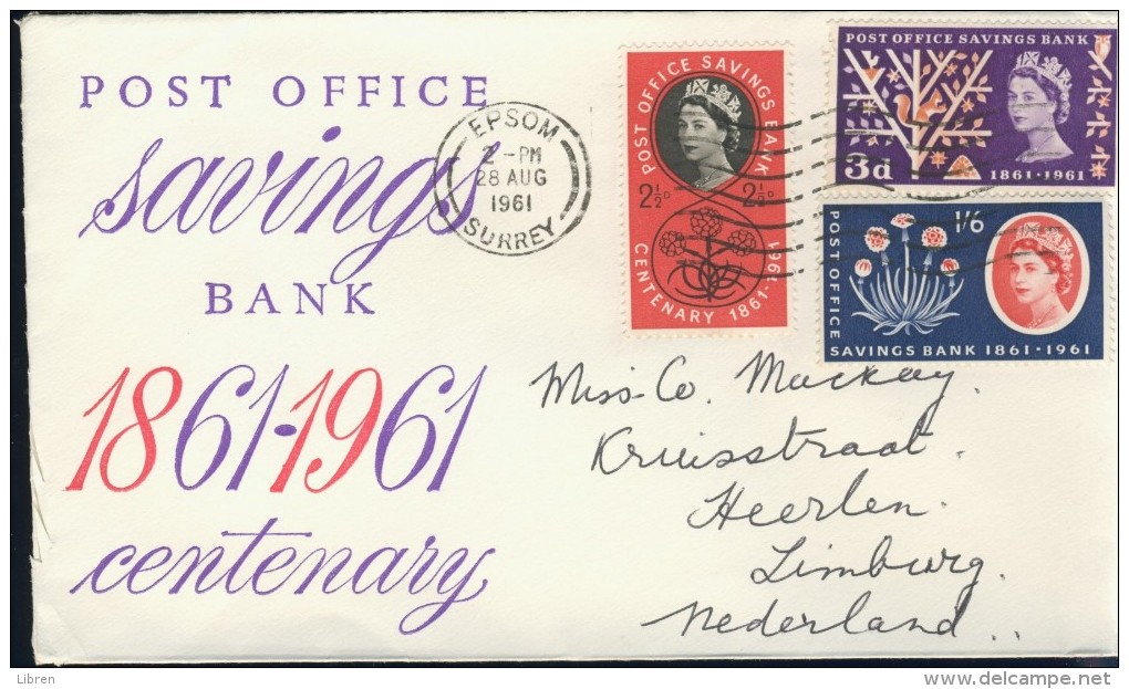 DV4-097 GREAT BRITAIN 1961 FDC SG 623-625 CANCELLATION FIRST DAY OF ISSUE EPSOM SURREY 28 AUG 1961. - 1952-1971 Pre-Decimal Issues