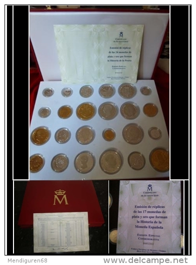 SPAIN ESPAÑA PESETA COIN HISTORY OFICCIAL COLECTION HISTORIA PESETA, GOLD AND SILVER EMISION F.N.M.T UNUSED S.C. - 50 Pesetas