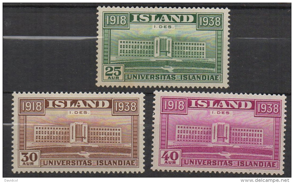 P536.-. ICELAND / ISLANDIA - 1938 . SC#: 209-211 - UNIVERSITY OF ICELAND .-. MH .  CV:US$ 21.00 - Ongebruikt