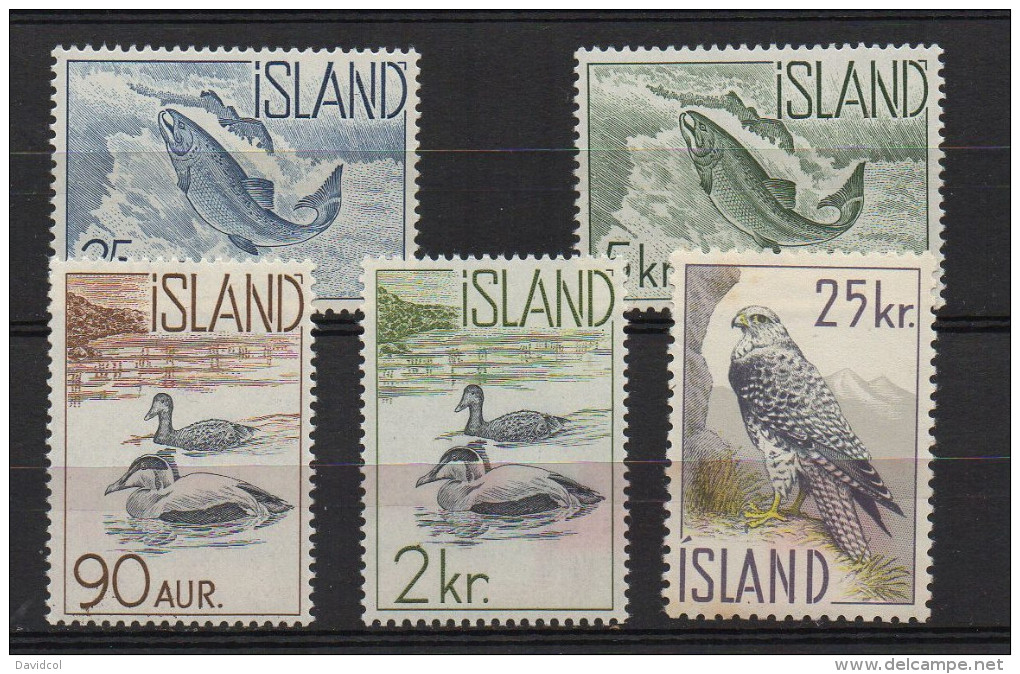 P546.-. ICELAND / ISLANDIA - 1959-60 . SC#: 319-323 . SALMON, DUCKS AND GYRFALCON ( MH ) .-. MNH-MH .  CV:US$ 20.00 - Nuevos