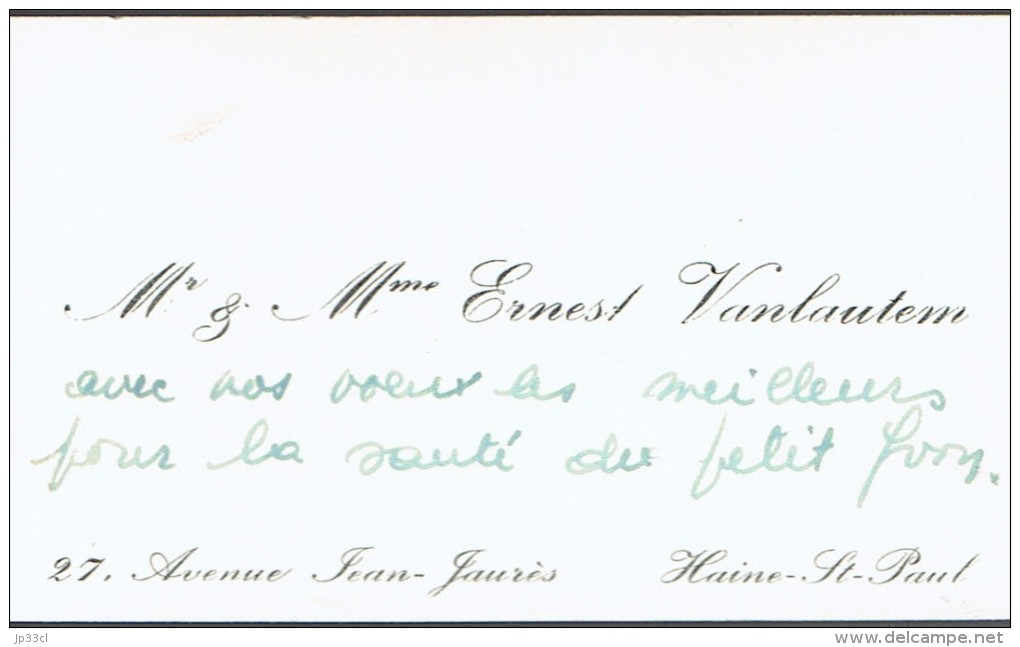 Carte De Visite De M. Et Mme Ernest Vanlautem, Avenue Jean Jaurès, Haine St Paul (1947) - Visiting Cards