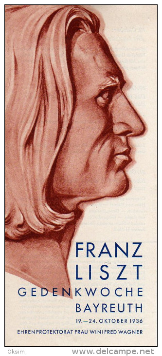 BAYREUTH, FRANZ LISZT, GEDENKWOCHE, 1936, DIM 9,5X21 CM, 10X14,5 CM - Publicités