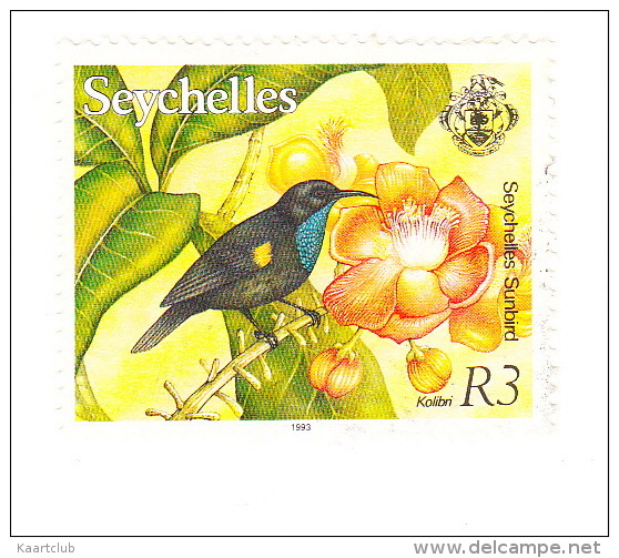 Seychelles - Anse Lazio, Praslin - ( R3 'KOLIBRI  Bird/Flower 1993'  STAMP/TIMBRE ) - Seychellen