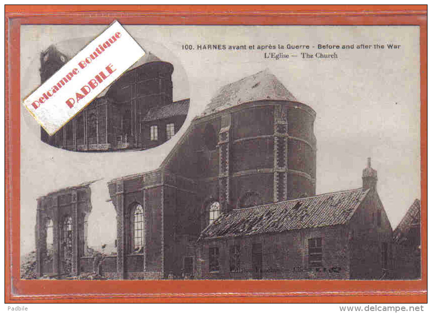 Carte Postale 62. Harnes  Les Ruines De L´église  Trés Beau Plan - Autres & Non Classés