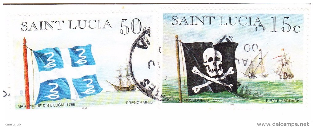 St. Lucia - Marigot Bay  - Carribean - ( 50c 'Martinique&St Lucia,French Brig' & 15c Skull & Crossbones, PIRATE STAMPS - Saint Lucia