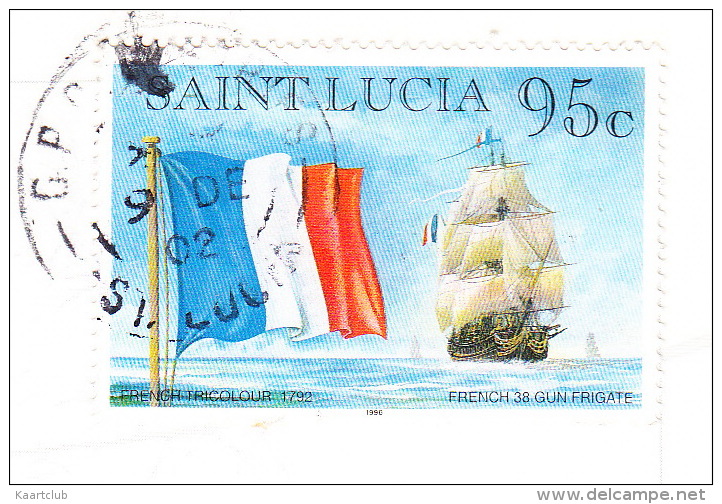 St. Lucia - WHALE, DOLPHINS, CORAL - ( 95c  'French Tricolour 1792, French 38 Gun Frigate STAMP/TIMBRE - 1996 - Santa Lucía